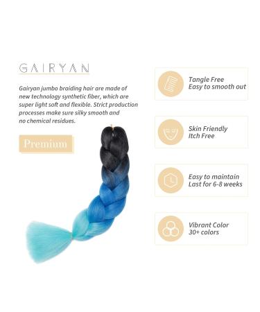 Gairyan Jumbo Braids Extensions - Ombre Synthetic 60cm 100g Hair for Box Crochet - Black Sapphire & Sky Blue - Buy Online on GoSupps.com