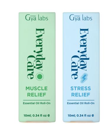 Muscle Relief & Stress Relief Roll On Set - Essential Oils Aromatherapy Roll On with Essential Oil Set - 2x0.34 fl oz - Gya Labs
