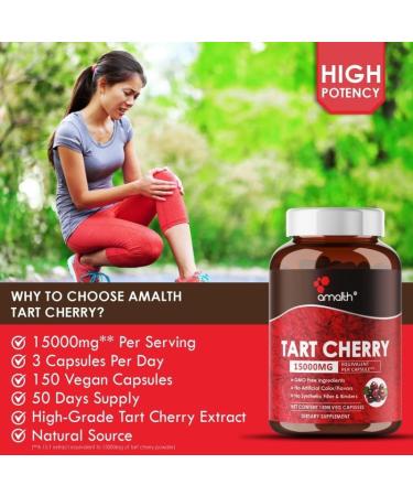 AMALTH Tart Cherry Extract 15:1 Capsules - 15000mg 15x Concentrated 150 Capsules | 50 Days Supply - International Shipping Available - Buy Online on GoSupps.com