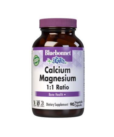 Bluebonnet Calcium Magnesium 1:1 Ratio Vegetarian Capsules 90 Count Unflavored - Calcium Magnesium 90 Count (Pack of 1)