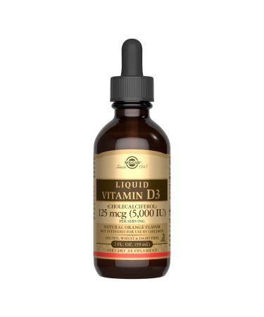 Solgar Liquid Vitamin D3 125 mcg (5 000 IU) - 2 fl oz - Delicious Natural Orange Flavor - Helps Maintain Healthy Bones & Teeth - Immune System Support - Gluten Free Dairy Free Kosher - 59 Servings