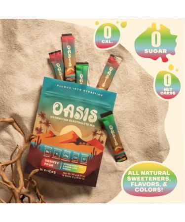 Oasis Electrolyte Powder - Sugar Free Zero Calorie Natural Flavor Hydration Packets for Workout or Going Out | ORS Hydration Powder Solution with 5 Electrolytes Vitamin C | Variety Pack (16 Sticks) Variety Pack 12 Ounce  - Buy Online on GoSupps.com