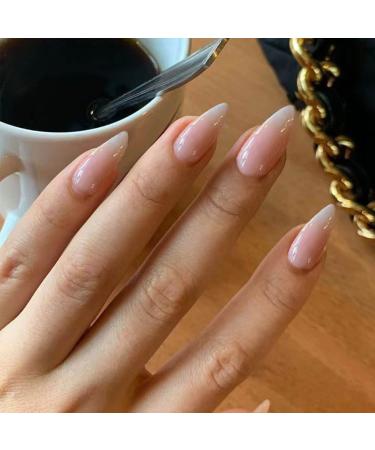 Hkanlre Stiletto Fake Nails Acrylic Long Press on Nails Funny Nude False Nails Full Cover Nails for Women and Girls 24PCS