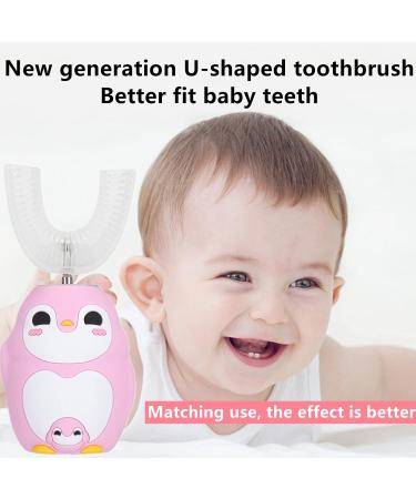 U-Shaped Children's Electric Toothbrush - Soft Pebble Brush Head Cartoon Design Toddler Friendly Includes Mousse 60ml - Pink - Buy Online on GoSupps.com