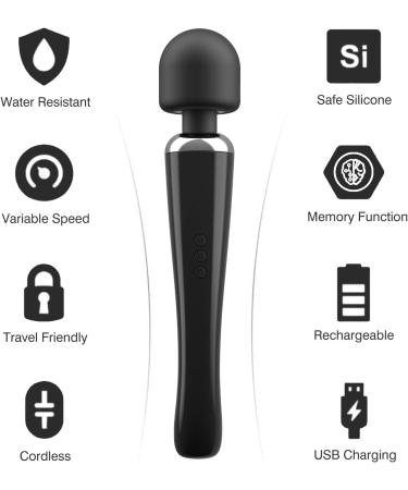 Handheld Cordless Wand Massager - 8 Speeds  20 Vibrating Patterns - USB Rechargeable - Muscle Aches & Sports Recovery - Black - Buy Online on GoSupps.com