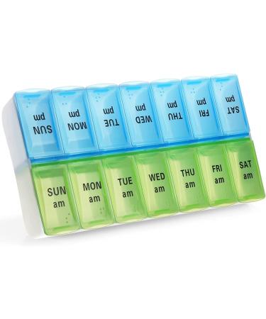 7 Day AM PM Pill Organizer - Large Weekly Pill Box for Vitamins & Medications | Blue & Green - Buy Online on GoSupps.com
