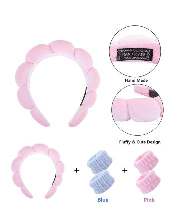 MOODKEY Pink Sponge Spa Headband for Women | Makeup Removal & Skincare | Hair Band & Accessories | 4Pcs Wristbands Included - Buy Online on GoSupps.com