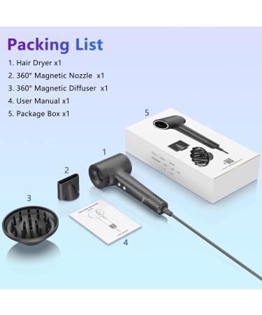 TQQ Hair Dryer with Diffuser 200 Million Negative Ionic Hairdryer 110 000 RPM High Speed Brushless Motor Blow Dryer for 2min Fast Drying 57dB Low Noise Travel Hairdryers for Women and Men - Buy Online on GoSupps.com