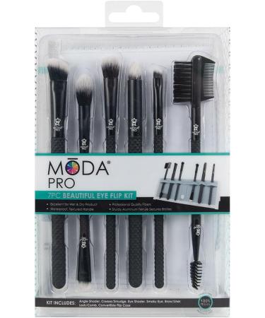 MODA Royal & Langnickel Pro Travel Size Beautiful Eyes 7pc Makeup Brush Set with Pouch Includes - Angle Shader Crease Smudger Eye Shader Smoky Eye Brow Liner and Lash Comb Brushes Black - Buy Online on GoSupps.com