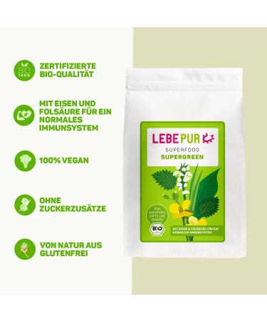 Shop Lebepur Organic Super Green Powder 500g - Nutrient-Packed Superfood with Barley Grass Wheat Grass Spinach & More for Green Smoothies - Raw Food Quality - Buy Online on GoSupps.com
