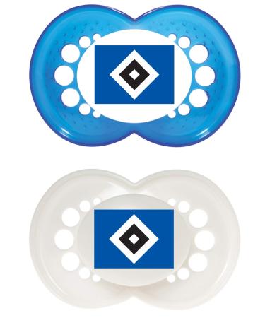 MAM Football Schnuller in a set of 2 original pacifier in a fan design from the Hamburg sports club tooth-friendly baby pacifier from Mam Skinsoft silicone 6-16 months 6-16 months HSV