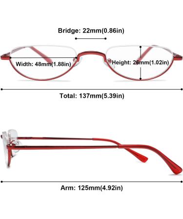 Abetos Half Frame Reading Glasses for Men & Women - Stylish Metal Fashion Light Narrow Design Red 2.0x Lens - Perfect Reading Aid - Buy Online on GoSupps.com