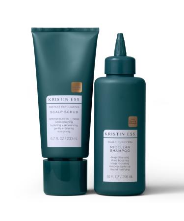 Kristin Ess Hair Vegan Scalp Treatment Set for Build Up  Dandruff + Detox - Exfoliating Scalp Scrub + Micellar Water Hair Shampoo - Gentle Cleansing + Moisturizing Dry Itchy Scalp + Hair Scalp Scrub + Micellar Shampoo - Buy Online on GoSupps.com