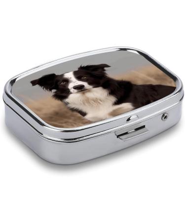 Border Collie Print Pill Box | 2 Compartment Metal Pill Organizer | Portable & Decorative Medicine Case for Pocket or Purse - Buy Online on GoSupps.com