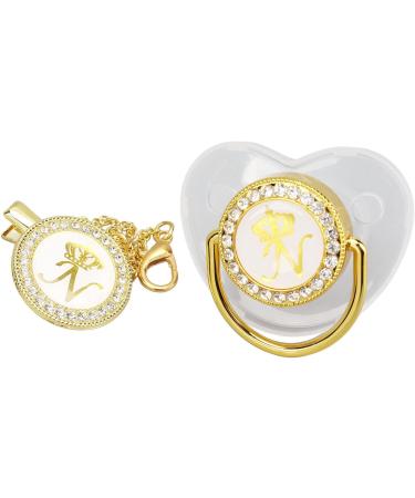 Personalized Bling Baby Pacifier Set | Golden Letter Pacifier & Clip | Custom Silicone Nipple for Infants - Buy Online on GoSupps.com