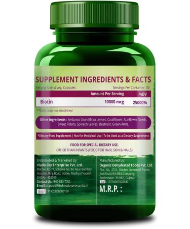 Plant Based Biotin 10000mcg (120 Veg Capsules) Total Body Care 100% Herbal with NO Known Side Effects - by pharmacylife - Buy Online on GoSupps.com