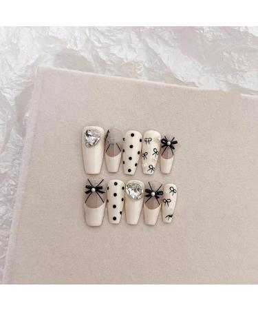 Handmade Wearing Nail with Long French Bow Detachable Nail Patch False Nail(Size:M)