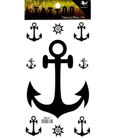 ONCEX 3 Sheets Black Anchor Temporary Tattoos - Realistic Pirate Sailor 3D Tattoo Design for Men and Women - Buy Online on GoSupps.com