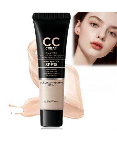 Colour Correcting Cream with SPF 15 Anti-Redness and Colour Correcting All-In-One Full Coverage Foundation CC Cream Foundation for Mature Skin Skin Tone Adjusting CC Cream Sunscreen Foundation