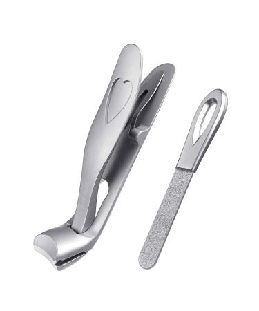 A Special Nail Clippers of SGNEKOO Angled Bent Head Super Sharp Wide Jaw Opening for Hard/Thick Fingernails and Toenails Nail Cutter Trimmer for Men Women Seniors (Silver/2P-1)
