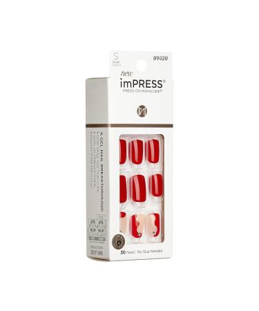 KISS imPRESS No Glue Press On Nails - Adore You Red Squoval Short | 30 Nails + Accessories | Perfect for Easy DIY Manicure - Buy Online on GoSupps.com
