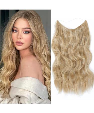 Blonde Hair Extensions with Adjustable Size Removable Clips 20inch Synthetic Invisible Hair Extension One Piece Curly Hair Pieces for Women 20 Inch Honey Blonde