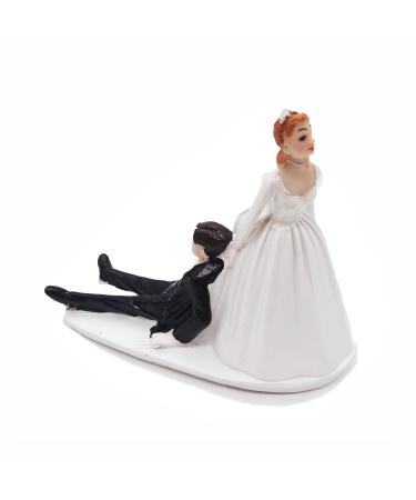 SCHOLMART Wedding Cake Toppers Bride and Groom Funny Bride Dragging Groom Cake Topper Cake Topper Wedding Bride and Groom Wedding Cake Toppers Reluctant Groom Figurines (Reluctant Groom)