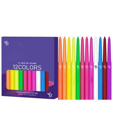Matte Liquid Eyeliner Set - 12 Colours | Fluorescent Glow UV Eyeliner and Waterproof Liquid Liner | High Precision Long Lasting Coloured Eye Liner Pen for Festivals Music Parties and Parties