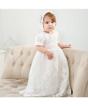 Leideur Baby Long Christening Gown White Baptism Dress for Girls 18-24 Months | Special Occasion & Birthday Dresses - Buy Online on GoSupps.com