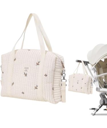 DJOWYH Cotton Embroidered Diaper Bag | Lightweight Portable Baby Carrier Bag with Stroller Hook | Stylish Mom Bag in Olive - Buy Online on GoSupps.com