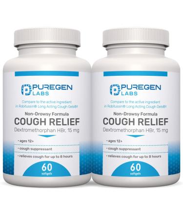 Cough Relief for Adults Dextromethorphan HBr 15mg (120 Softgels) 8-Hour, Non-Drowsy, Long-Lasting Bronchial Suppressant |Ages 12+ | Compare to Robafen and Robitussin 2Pack