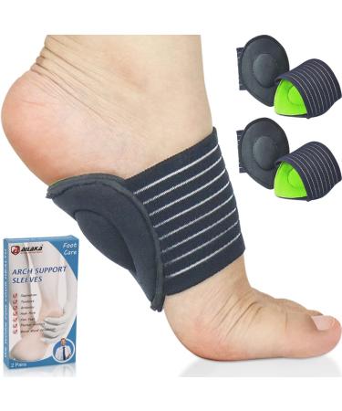 Ailaka 2 Pair Compression Cushioned Arch Support Brace, Plantar Fasciitis Sleeves for Pain Relief & Sore, Flat Feet, Heel Spurs 4 Count (Pack of 1) Black & Green