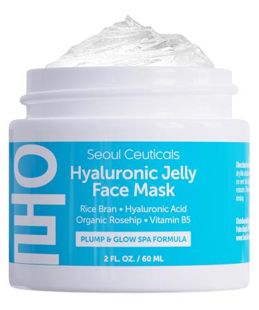 Korean Skin Care Hyaluronic Acid Jelly Mask – Korean Face Mask Skincare K Beauty Face Masks Contains Rice Bran + Rosehip + Vitamin B5 – Anti Aging Spa Hydro Gel Face Mask for Plump Glowing Skin 2oz