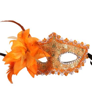 Sexy Masquerade Mask for Women Lace Eye Mask for Halloween Costume Party Orange One Size