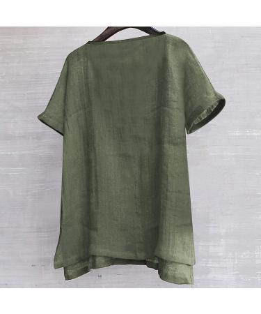 Women's Breathable Cotton Linen V Neck Top | Loose Fit Summer Blouse - E-Army Green | 3/4 Sleeve, Plus Size 3XL - Buy Online on GoSupps.com