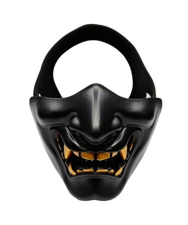 AOUTACC Airsoft Half Face Masks, Evil Demon Monster Kabuki Samurai Hannya Oni Half Face Protective Masks Masquerade Ball, Party, Halloween, Cs War Game Black