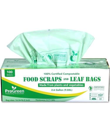 ProGreen 2.6 Gallon Compostable Bags - 100 Count | Biodegradable, Extra Thick Kitchen Trash Bags for Food Scraps and Yard Waste | ASTM D6400 Certified - Buy Online on GoSupps.com