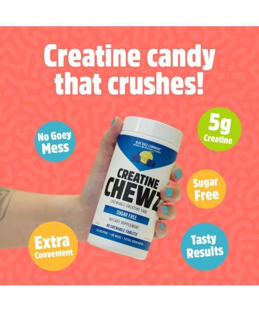 PVL Creatine Chewz Sugar Free Chewable Creatine Supplement for On-The-Go Use 5 g Monohydrate Per Day No Mixing or Mess 80 Chewable (Blue Razz Lemonade) - Buy Online on GoSupps.com