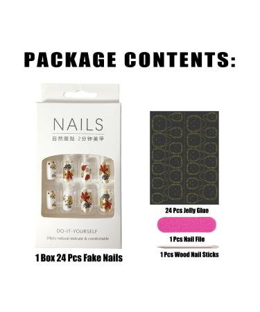 Fall Press On Nails - Short Square Acrylic with Leaf Design | Thanksgiving Stick-On Nails for Women & Girls - Buy Online on GoSupps.com