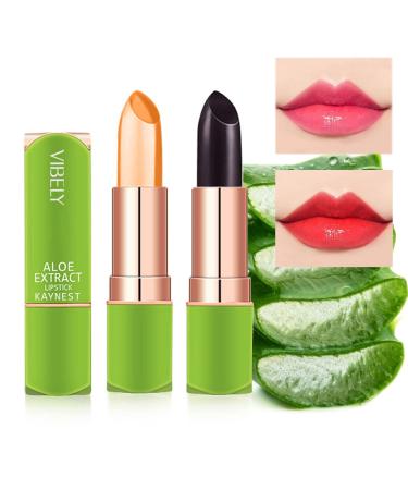 Kaynest 2 Packs Aloe Vera Lipstick Lips Moisturizer Long Lasting Nutritious Lip Balm Magic Temperature Color Change Lip Gloss (Set-C)