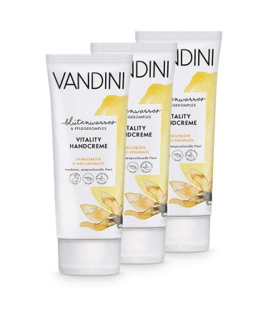Vandini vitality hand cream women with vanilla bloom & macadamia oil - intensive cream for dry & demanding skin - vegan skin care for women without silicones parabens & mineral oil (3x 75 ml) 3 pieces