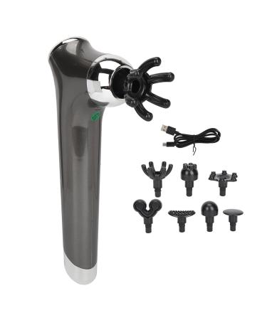 Hand-held depth tissue massager hand-neck-back massager depth tissue massage 6-speed vibration hand-percussion massage device with 7 heads (gray)