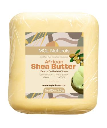 MGL Naturals Raw African Shea Butter Ivory 5 lb 100% Pure and Unrefined. Nourish and moisturize skin and hair. Use alone or DIY recipes. From Ghana West Africa. (5 lb)
