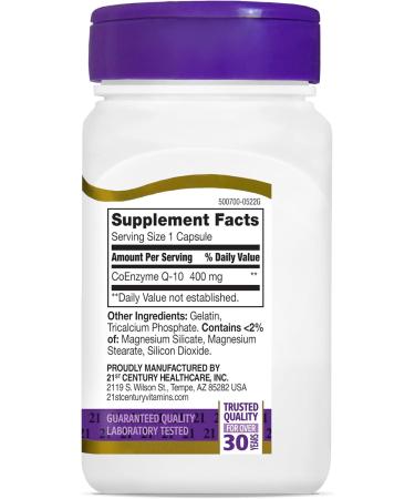 21st Century Co Q10 400 mg Veg Capsules - 30 Count | Premium Quality Health Supplement for Heart & Energy Support | Buy Internationally - Buy Online on GoSupps.com