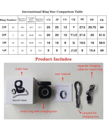 Madiou Smart Ring for Women - Waterproof Heart Rate & Sleep Tracker Bluetooth Charging - Black Size 22 - Improve Health & Wellness - Buy Online on GoSupps.com