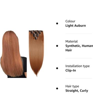 Ombre Colorful Synthetic Clip in Hair Extensions - 23 Light Auburn - 8Pcs Full Head, 18Clips - Buy Online on GoSupps.com