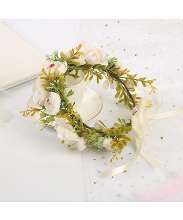 Mingxiu Beige Peony Flower Crown - Boho Floral Headband for Women | Adjustable Bridal Headdress for Weddings Festivals & Parties - Buy Online on GoSupps.com