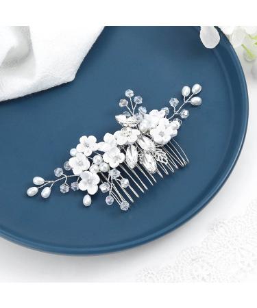 IYOU Princess Silver Flower Crystal & Pearl Hair Combs | Bridal Wedding Headpiece Accessories for Girls & Women - Buy Online on GoSupps.com