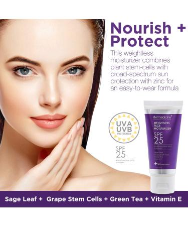Weightless Daily Face Moisturizer & Zinc Oxide Sunscreen SPF 25 | Broad Spectrum UVA/UVB Protection | Enriched with Sage Leaf Grape Stem Cells Green Tea & Vitamin E | 2 oz / 60 g - Buy Online on GoSupps.com