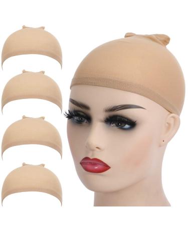 Lsybeauty Wig-Caps Stocking-Cap-for-Women 4 Pcs Light Brown Stretchy Nylon Wig Caps for Lace Front Wig Hair Cap for Wigs Bald Cap for Wig Nude Wig Cap for Long Hair for Men and Children 4 Count (Pack of 1) Light Brown Wig …